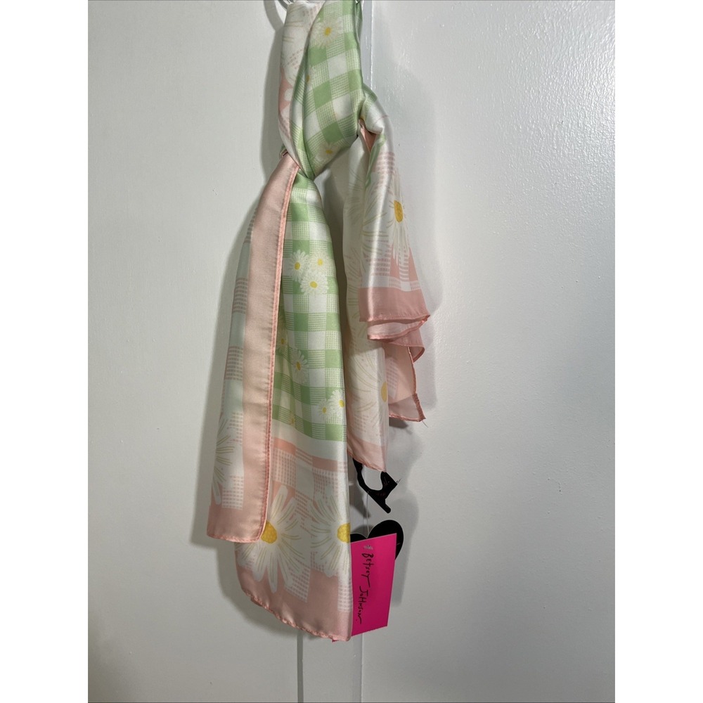 XOX Betsey Johnson Spring Dress Scarf Pastel Pink Green Gingham Check Daisy NWT